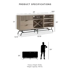 Heath 60" Modern Buffet With Wine Cabinet Taupe - MiBasics: Storage Console, 3 Drawers, 4 Fixed Shelves -Home Living Store GUEST 02782d9c aaff 45da 9d0f d33c3a9df9db