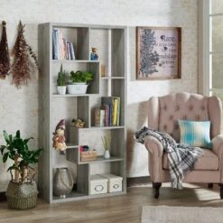 70.98" Crusiton Versatile Bookcase Vintage Gray Oak - MiBasics