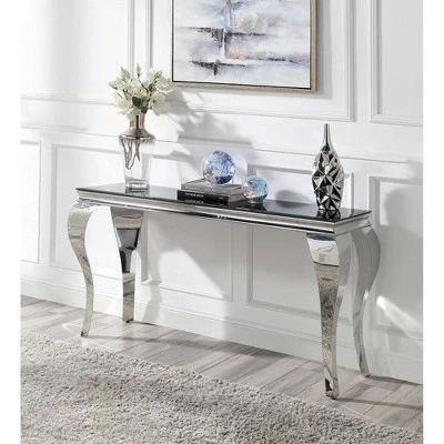 Forge Glam Glass Top Sofa Table Black/Silver - MiBasics 3 Forge Glam Glass Top Sofa Table Black/Silver - MiBasics