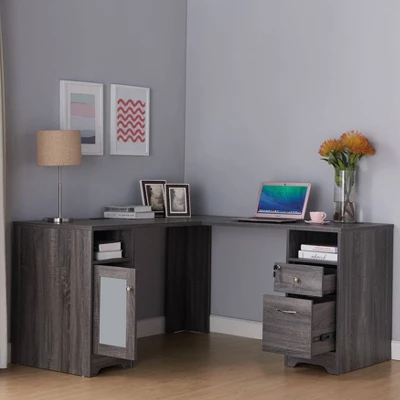 Ghally Locking Drawer L-Shape Desk With USB Ports Dark Gray - MiBasics 8 Ghally Locking Drawer L-Shape Desk With USB Ports Dark Gray - MiBasics - Image 6