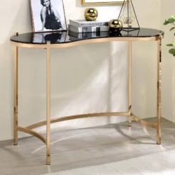 Burwick Writing Desk With Glass Top Gold - MiBasics