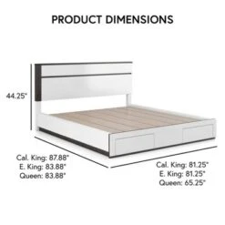 California King Pape Platform Bed With 2 Foot Drawers White/Metallic Gray - MiBasics: Contemporary Storage, No Box Spring Needed -Home Living Store GUEST 18ca7faf dc1e 43c5 9215 ec366f78c803