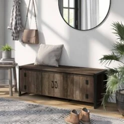 Shash Farmhouse Storage Bench Reclaimed Oak - MiBasics