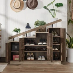 Kelville Shoe Storage Cabinet Reclaimed Oak - MiBasics: Metal Frame, Adjustable Shelves, Holds 12 Pairs -Home Living Store GUEST 1ce5fddf 7a4e 4705 a295 e0c351d1baf1