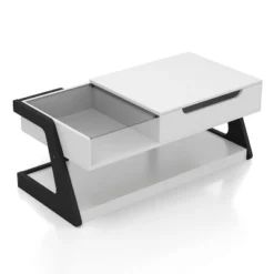 49" Castleridge Modern Lift Top Coffee Table White/Black - MiBasics: Adjustable Height, Tempered Glass, Storage Shelf -Home Living Store GUEST 2712e424 c504 4c8c b25a 06cb1c1e0a41