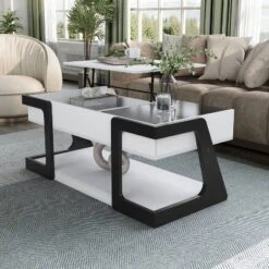 49" Castleridge Modern Lift Top Coffee Table White/Black - MiBasics: Adjustable Height, Tempered Glass, Storage Shelf -Home Living Store GUEST 2e30829a 0a03 4687 aabf ee7d9843e11e
