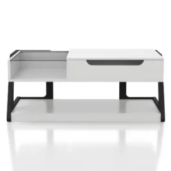 49" Castleridge Modern Lift Top Coffee Table White/Black - MiBasics: Adjustable Height, Tempered Glass, Storage Shelf -Home Living Store GUEST 2f2dded2 40ca 4d59 8775 c0f714f1a874