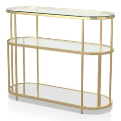 Invergarry Mirrored And Tempered Glass Sofa Table Gold - MiBasics
