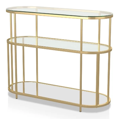Invergarry Mirrored And Tempered Glass Sofa Table Gold - MiBasics 3 Invergarry Mirrored And Tempered Glass Sofa Table Gold - MiBasics