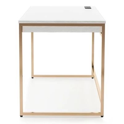 Paylen 2 Drawer Desk With USB Port White/Copper - MiBasics 5 Paylen 2 Drawer Desk With USB Port White/Copper - MiBasics - Image 3
