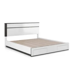 California King Pape Platform Bed With 2 Foot Drawers White/Metallic Gray - MiBasics: Contemporary Storage, No Box Spring Needed -Home Living Store GUEST 3492e736 8a9c 4612 8287 e289701f106f