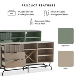 MiBasics Heath 60" Modern Buffet With Wine Cabinet Sage Green: Freestanding Storage, 4 Shelves, 3 Drawers -Home Living Store GUEST 3da3fbba a965 4948 a6ad aec509b47d52