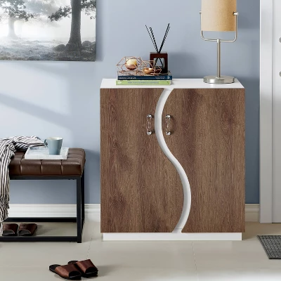 Brazen Contemporary 8 Shelf Shoe Cabinet White/Distressed Walnut - MiBasics 3 Brazen Contemporary 8 Shelf Shoe Cabinet White/Distressed Walnut - MiBasics