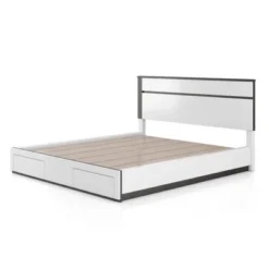 California King Pape Platform Bed With 2 Foot Drawers White/Metallic Gray - MiBasics: Contemporary Storage, No Box Spring Needed -Home Living Store GUEST 47786a1d d248 40b7 8314 2b73d5b1c4c3