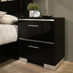 2pc Shorehaven Contemporary Nightstand And Bed Set Black/Chrome - MiBasics -Home Living Store GUEST 48431905 39b3 43ed b8b8 bf826f09a8c7