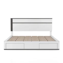 California King Pape Platform Bed With 2 Foot Drawers White/Metallic Gray - MiBasics: Contemporary Storage, No Box Spring Needed -Home Living Store GUEST 5237def2 8bb4 42c1 a826 066a8a40beec