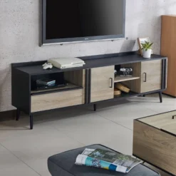 Dominique TV Stand For TVs Up To 78" Black/White Oak - MiBasics