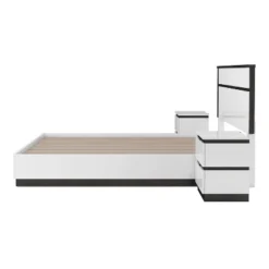 3pc Queen Pape Modern Bed With 2 Nightstands White/Metallic Gray - MiBasics: Contemporary Furniture Set -Home Living Store GUEST 5b38c55c 253b 4ade 8129 c6c72f6ac179