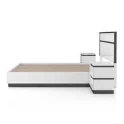 3pc Queen Pape Modern Bed With 2 Nightstands White/Metallic Gray - MiBasics: Contemporary Furniture Set -Home Living Store GUEST 5b8004d1 016e 4d48 bce4 59b3ae88b173