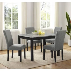 5pc Kellum Marble Top Dining Set White/Gray - MiBasics