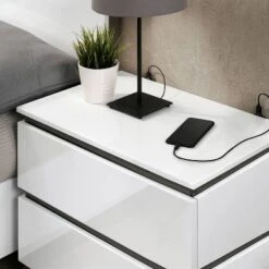 3pc Queen Pape Modern Bed With 2 Nightstands White/Metallic Gray - MiBasics: Contemporary Furniture Set -Home Living Store GUEST 62708d69 2b01 42ca 8bf4 958724458882