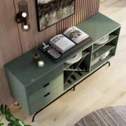 MiBasics Heath 60" Modern Buffet With Wine Cabinet Sage Green: Freestanding Storage, 4 Shelves, 3 Drawers -Home Living Store GUEST 63768496 47ea 461e b914 6cd3872454f5