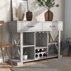 Ialani 2 Drawer Buffet Wine Cabinet  White Oak  - MiBasics