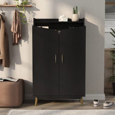 Tamworth Double Door Shoe Cabinet Black - MiBasics 3 Tamworth Double Door Shoe Cabinet Black - MiBasics