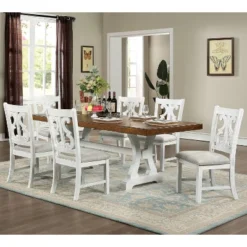 7pc Lexin Rustic Dining Set Distressed White/ Distressed Dark Oak - MiBasics