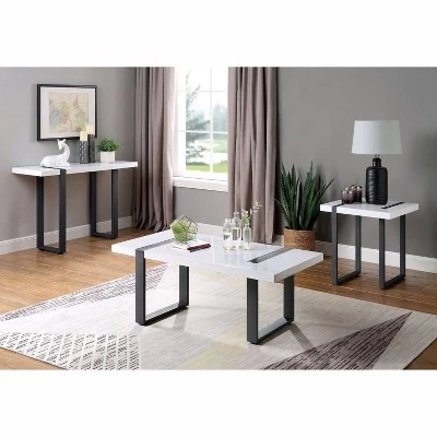 Druse Sofa Table With U-Shaped Legs White/Black - MiBasics 7 Druse Sofa Table With U-Shaped Legs White/Black - MiBasics - Image 5