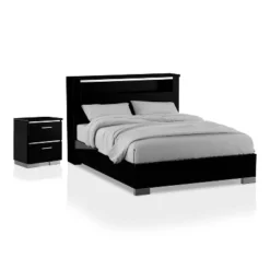 2pc Shorehaven Contemporary Nightstand And Bed Set Black/Chrome - MiBasics -Home Living Store GUEST 6e36cfcc ecb9 4957 8f03 71eb78e40296