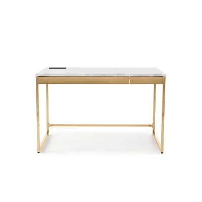 Paylen 2 Drawer Desk With USB Port White/Copper - MiBasics 4 Paylen 2 Drawer Desk With USB Port White/Copper - MiBasics - Image 2