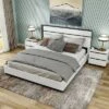 3pc Queen Pape Modern Bed With 2 Nightstands White/Metallic Gray - MiBasics: Contemporary Furniture Set -Home Living Store GUEST 70405d58 d977 4893 b8b1 974deef14c28