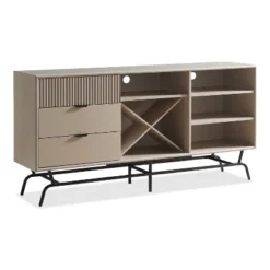 Heath 60" Modern Buffet With Wine Cabinet Taupe - MiBasics: Storage Console, 3 Drawers, 4 Fixed Shelves -Home Living Store GUEST 731cb349 bdbc 49cc a2b5 aa0a9a37ca88