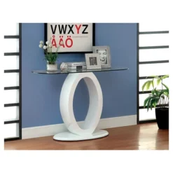 Ozzy High Gloss Oval Glass Top Sofa Table White - MiBasics