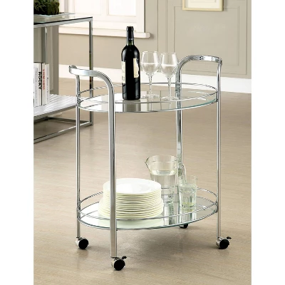 Derria Oval Mirrored Metal Frame Serving Cart - Furniture Of America 3 Derria Oval Mirrored Metal Frame Serving Cart - Furniture Of America