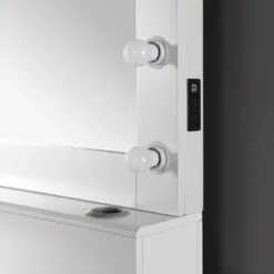 2pc Grayde 3 Drawer Vanity Table And Mirror Set With Bulbs And USB Ports Luminous White - MiBasics -Home Living Store GUEST 785641ef c7a1 43c8 afe7 7e8e54196456