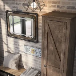 2pc Doney Armoire And Led Mirror Set Reclaimed Oak - MiBasics -Home Living Store GUEST 7e209046 dd47 4a03 a44a c1c03967baa1