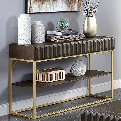 Cilker 2 Drawers Sofa Table Walnut/Gold - MiBasics 5 Cilker 2 Drawers Sofa Table Walnut/Gold - MiBasics - Image 3