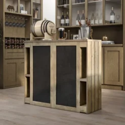 47.2" Geisert Farmhouse 9 Shelf Bar Table Weathered Oak - MiBasics