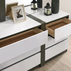 Pape Contemporary 6 Drawer Dresser With Mirror White/Metallic Gray - MiBasics -Home Living Store GUEST 863d1e12 62a5 4104 acc4 129c07add245