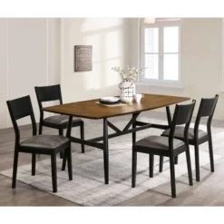 5pc Bernst Mid-Century Modern Dining Table Set Antique Oak/Black/Gray - MiBasics