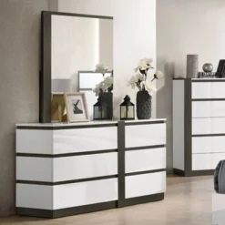 Pape Contemporary 6 Drawer Dresser With Mirror White/Metallic Gray - MiBasics