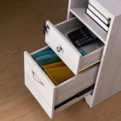 Ghally Locking Drawer L-Shape Desk With USB Ports White Oak - MiBasics -Home Living Store GUEST 8f23c2c7 c7af 410a a839 29b391825499