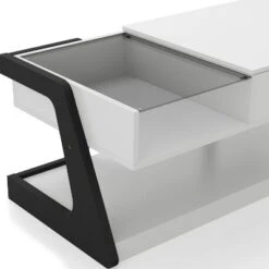 49" Castleridge Modern Lift Top Coffee Table White/Black - MiBasics: Adjustable Height, Tempered Glass, Storage Shelf -Home Living Store GUEST 900188a7 3683 4039 b024 397348cde101