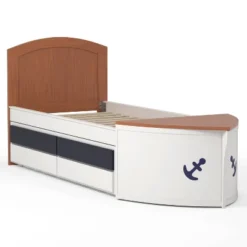 Twin Collindale Boat Design Kids' Bed With Trundle White/Oak - MiBasics -Home Living Store GUEST 9ba24907 0adc 4ade 9c4a 623fcb1da8ab
