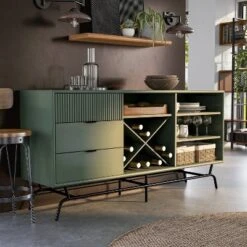 MiBasics Heath 60" Modern Buffet With Wine Cabinet Sage Green: Freestanding Storage, 4 Shelves, 3 Drawers -Home Living Store GUEST a4feb114 fbfc 4181 a565 3764eea8fdc6