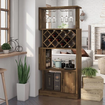 Wellster Wine Cabinet For 11 Wine Bottles And Stemware Rack - MiBasics 3 Wellster Wine Cabinet For 11 Wine Bottles And Stemware Rack - MiBasics