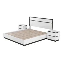 3pc Queen Pape Modern Bed With 2 Nightstands White/Metallic Gray - MiBasics: Contemporary Furniture Set -Home Living Store GUEST b59fe529 1807 4f27 a63d 56398965d217