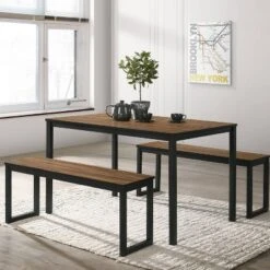 3pc Killucan Dining Table Set With 2 Benches - MiBasics